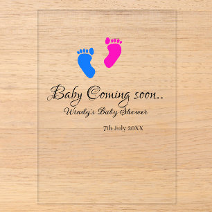 Baby coming soon baby shower blue pink baby feet n acrylic invitations