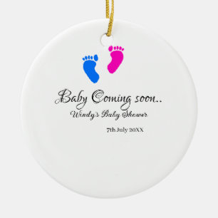 Baby coming soon baby shower blue pink baby feet n ceramic tree decoration