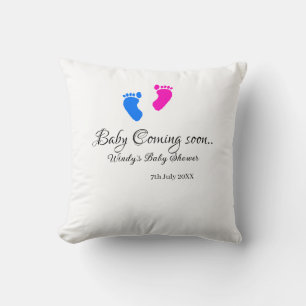 Baby coming soon baby shower blue pink baby feet n cushion