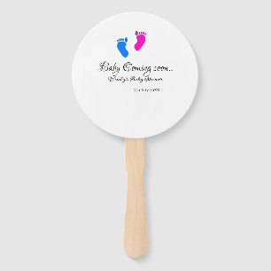 Baby coming soon baby shower blue pink baby feet n hand fan