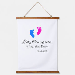 Baby coming soon baby shower blue pink baby feet n hanging tapestry