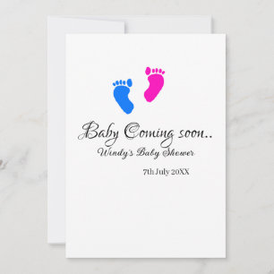 Baby coming soon baby shower blue pink baby feet n invitation