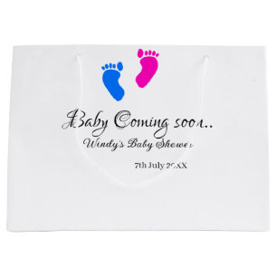 Baby coming soon baby shower blue pink baby feet n large gift bag