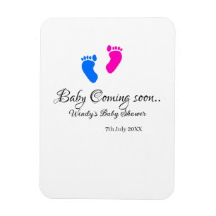 Baby coming soon baby shower blue pink baby feet n magnet