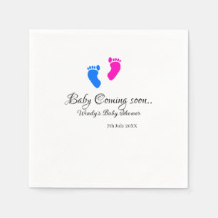 Baby coming soon baby shower blue pink baby feet n napkin