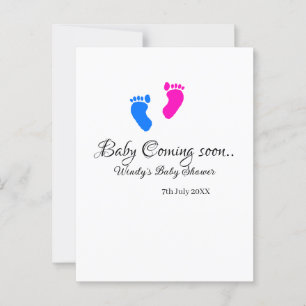 Baby coming soon baby shower blue pink baby feet n postcard