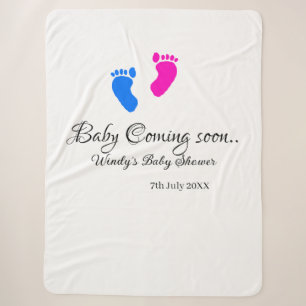 Baby coming soon baby shower blue pink baby feet n sherpa blanket