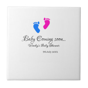 Baby coming soon baby shower blue pink baby feet n tile