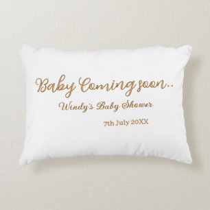 Baby coming soon baby shower brown pink name trend decorative cushion