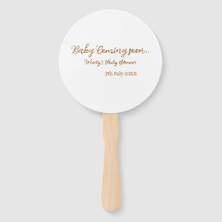 Baby coming soon baby shower brown pink name trend hand fan