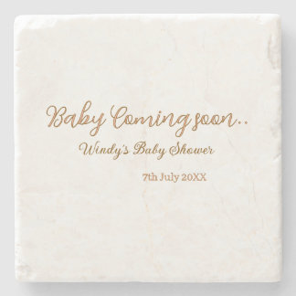 Baby coming soon baby shower brown pink name trend stone coaster