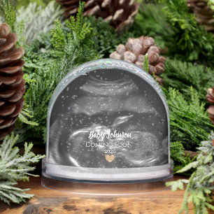 Baby Coming Soon Sonogram Gold heart  Snowglobe