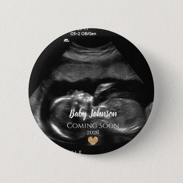 Baby Coming Soon Ultrasound Gold heart  6 Cm Round Badge (Front)