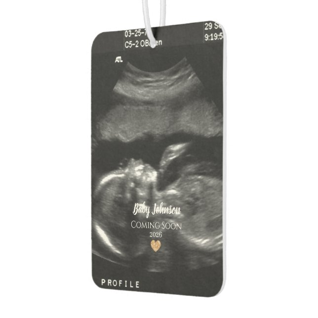 Baby Coming Soon Ultrasound Gold heart  Car Air Freshener (Left)
