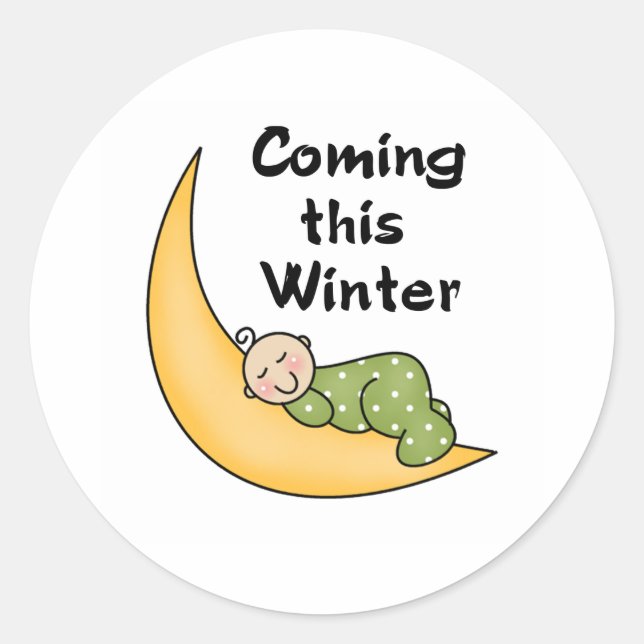 Baby Coming This Winter Classic Round Sticker (Front)