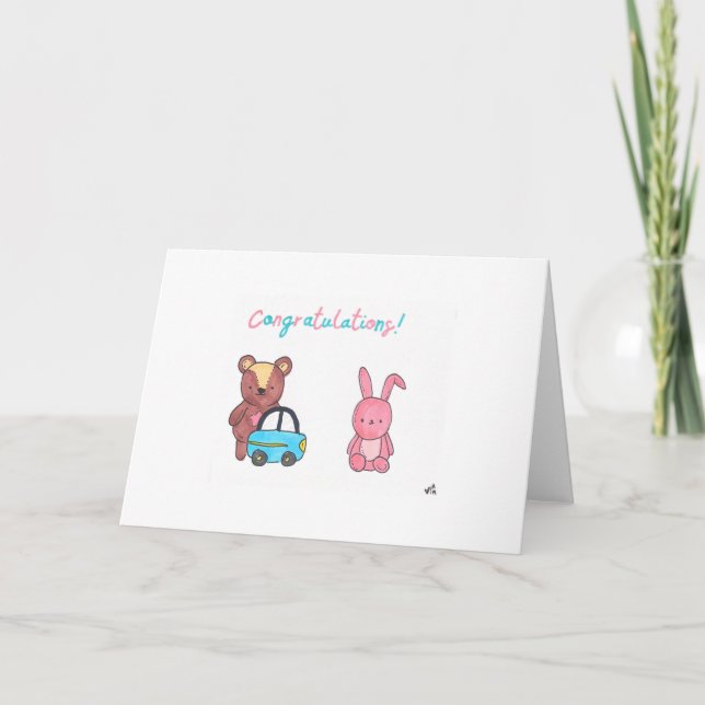 Baby Congrats Bear, Bunny, Car Card (Front)