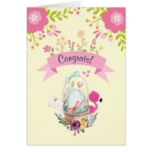 Baby Congrats -  Flowers, An Egg, Flamingo & Bunny