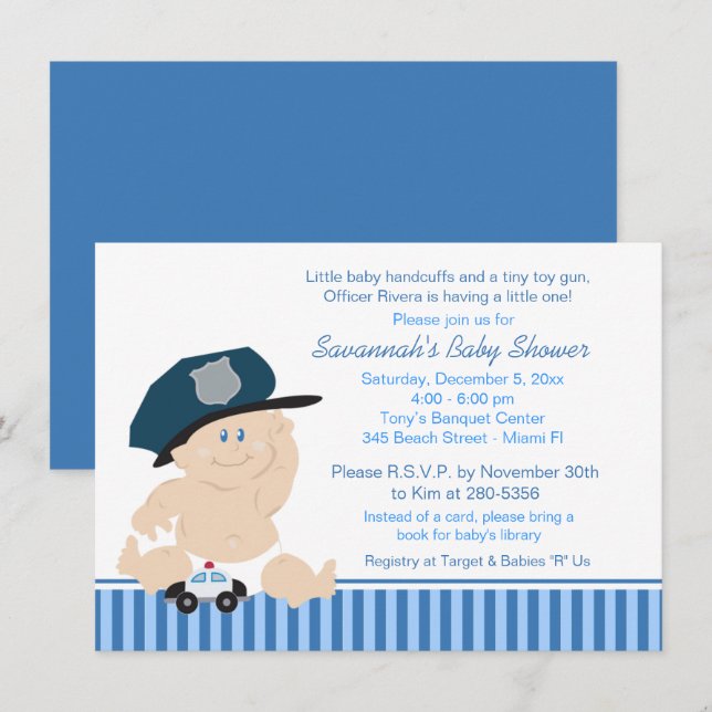 Baby Cop Police Officer Baby Shower Invitation (Front/Back)