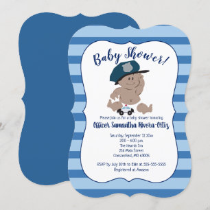 Baby Cop Police Officer Striped Modern Invitation