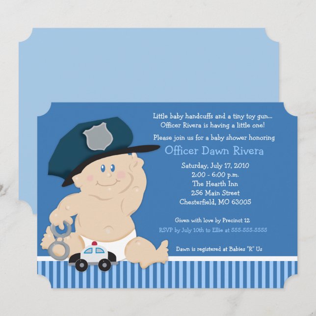 Baby Cop Police Officer Ticket Baby Shower Invite (Front/Back)