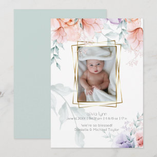 Baby Coral Lilac Aquarelle Peony Flowers Invitation
