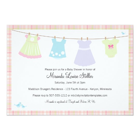 Baby Cothesline (Girl) Shower Invitation