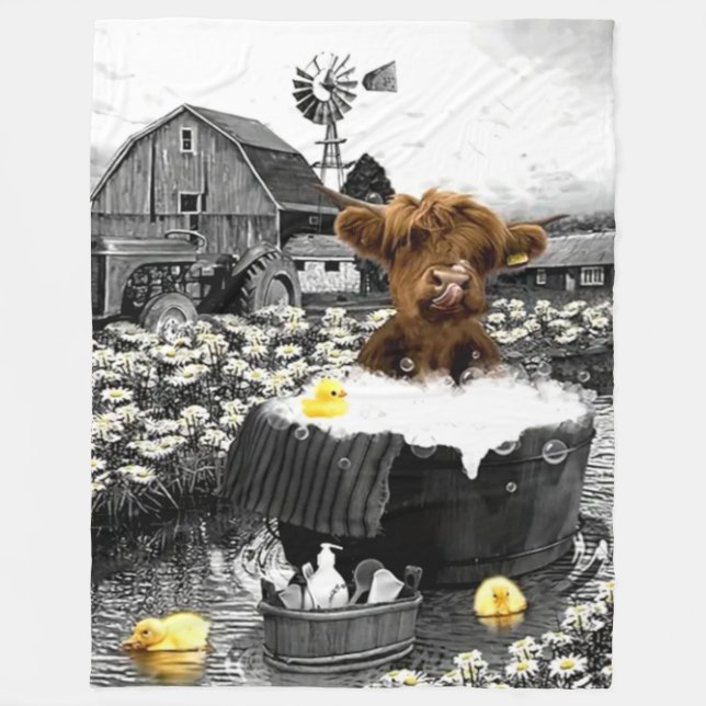 BABY COW and CHICKS Fleece Blanket (Front)