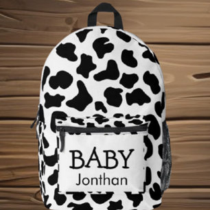 Baby Cow Black and White Cowhide Textures Printed Backpack