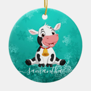 Baby Cow Blue  Ceramic Ornament