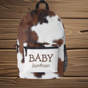 Baby Cow Brown and White Cowhide Textures Printed Backpack