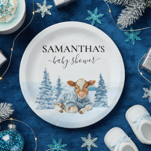 Baby Cow Calf Christmas Winter Farm Paper Plate