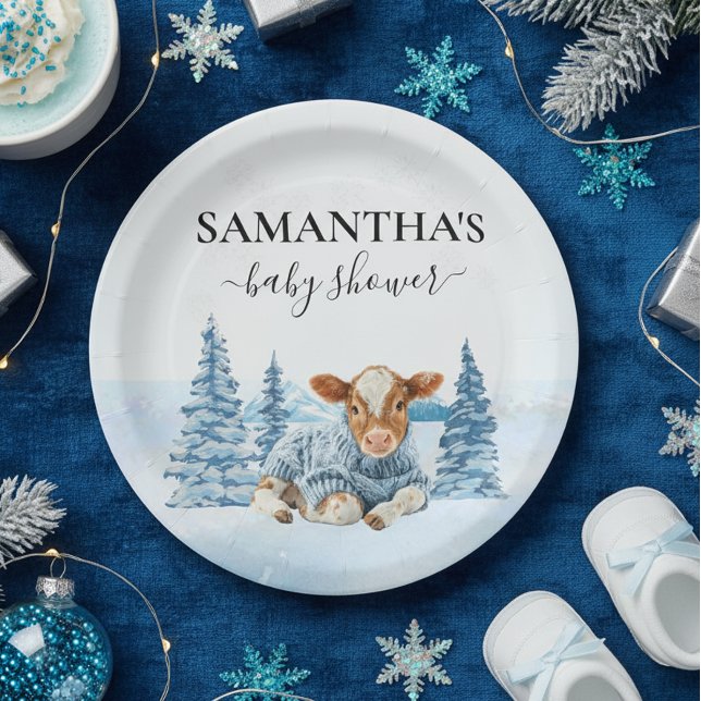 Baby Cow Calf Christmas Winter Farm Paper Plate (Creator Uploaded)
