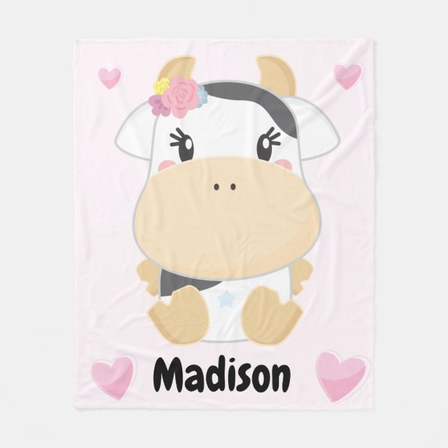 Baby Cow Cutie Personalised Shower Fleece Blanket (Front)