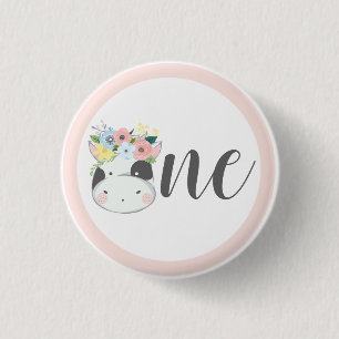 Baby Cow Floral Number One 1st Birthday Party 3 Cm Round Badge