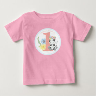 Baby Cow Floral Number One 1st Birthday Party T-Shirt