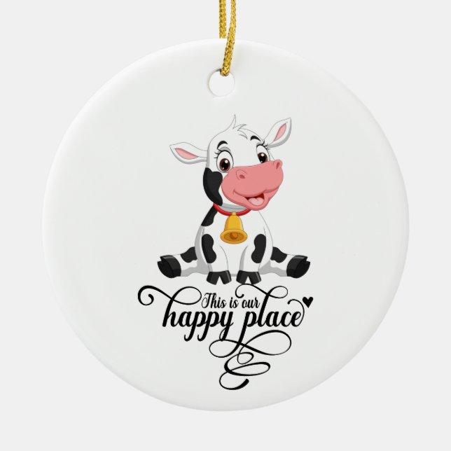Baby Cow Our Happy Place  Ceramic Tree Decoration (Front)