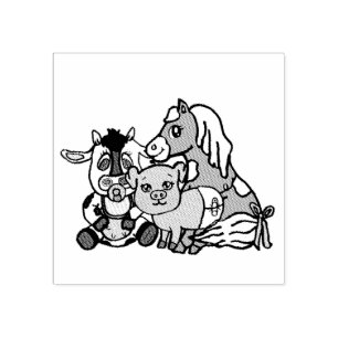 Baby Cow, Pony and Pig Farm Land Animals Rubber Stamp
