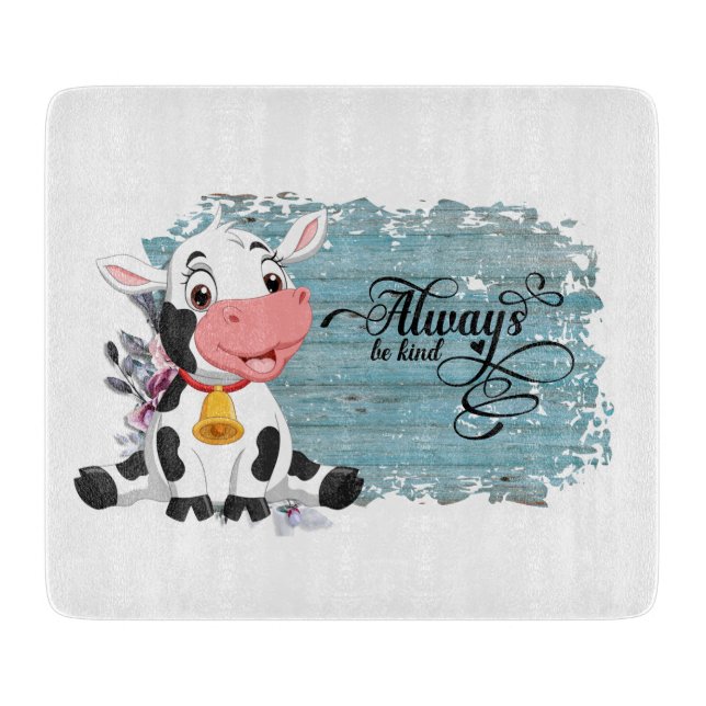 Baby Cow Rustic Blue Wooden Cutting Board (Front)