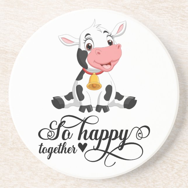 Baby Cow So Happy Together   Coaster (Front)