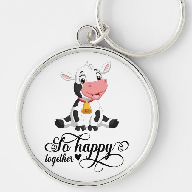 Baby Cow So Happy Together Fleece Blanket Key Ring (Front)