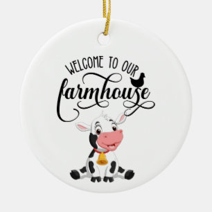 Baby Cow Welcome to our farmhouse Ceramic Tree Decoration