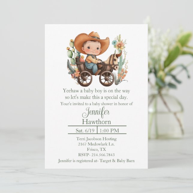 Baby Cowboy Baby Shower Invitation (Standing Front)