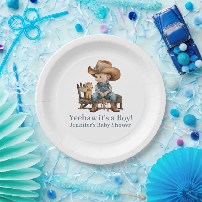 Baby Cowboy Baby Shower  Paper Plate (Party)