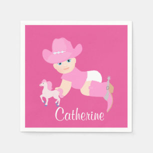 Baby Cowgirl With Pink Hat And Boots Party Napkin