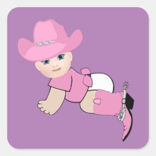 Baby Cowgirl With Pink Hat and Boots Square Sticker