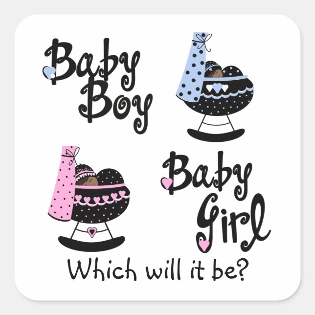 Baby Cradle African American Gender Reveal Square Sticker (Front)