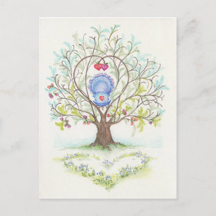 Baby Cradle in A Tree of Hearts and Love Postcard