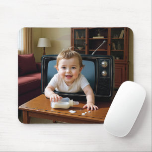 Baby Crawling Out of a Retro Television Mouse Mat