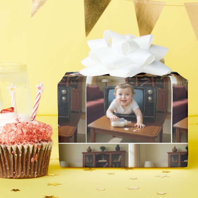 Baby Crawling Out of a Retro Television Wrapping Paper (Birthday Party)