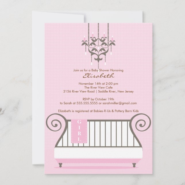 Baby Crib Baby Shower Invitation Chic Girl Pink (Front)